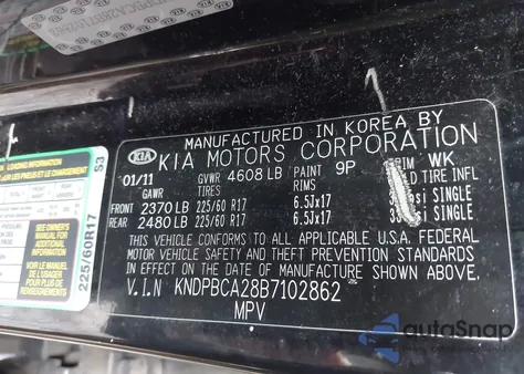 2011 Kia Sportage Lx from USA, damaged, VIN KNDPBCA28B7102862